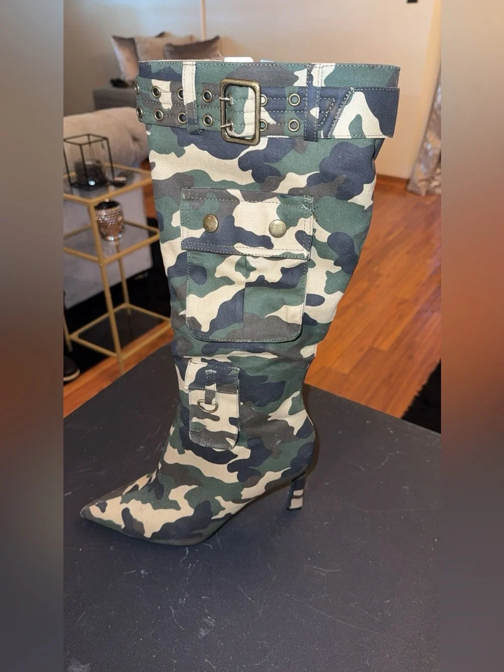 Camo Pointed-Toe Knee-High Boots - Women's Green Camo